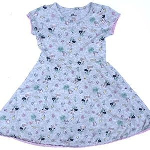 Disney Minnie Mouse Dress Girls Sz 5 Heather Grey Pink Trim Colorful Fun pattern